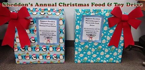 Christmas food and toy Drive 2018 Sheddon Physio Sports Clinic Oakville Mississauga